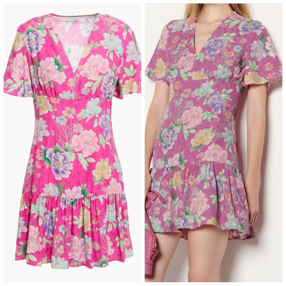 Sandro Leonn Pink Floral Jacquard Mini Dress 40 NWT